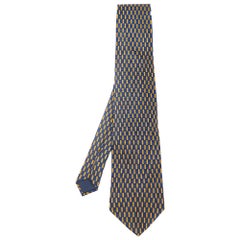 Lanvin Blue & Yellow Broken Stripe Print Silk Tie