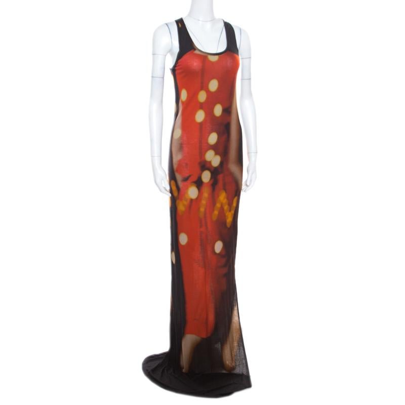 Lanvin Blurry Lights Printed Jersey Racer Back Tank Maxi Dress S Marrón