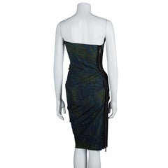 Lanvin Bottle Green Palm Leaf Print Strapless Ruched Midi Dress M