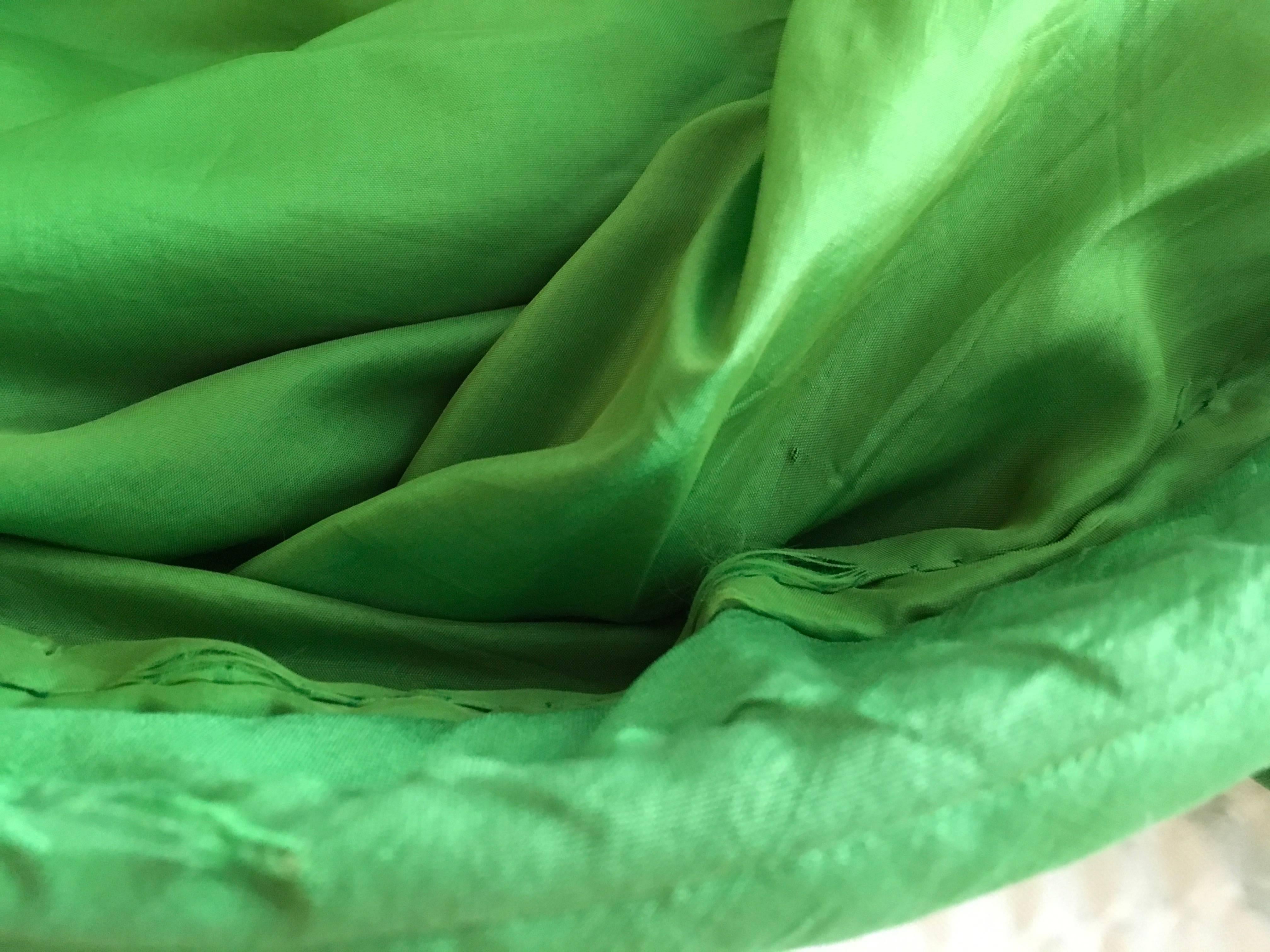 Lanvin Boutique Long Green Doupioni Silk Dress In Excellent Condition For Sale In Boca Raton, FL