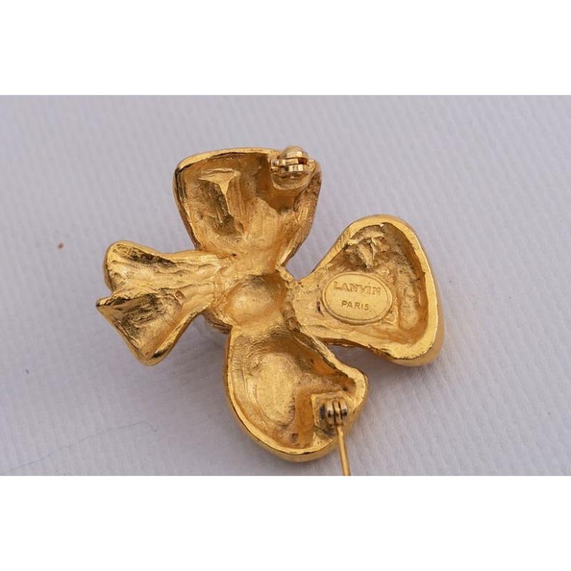Lanvin Bow-Shaped Gilded Metal Brooch For Sale 2