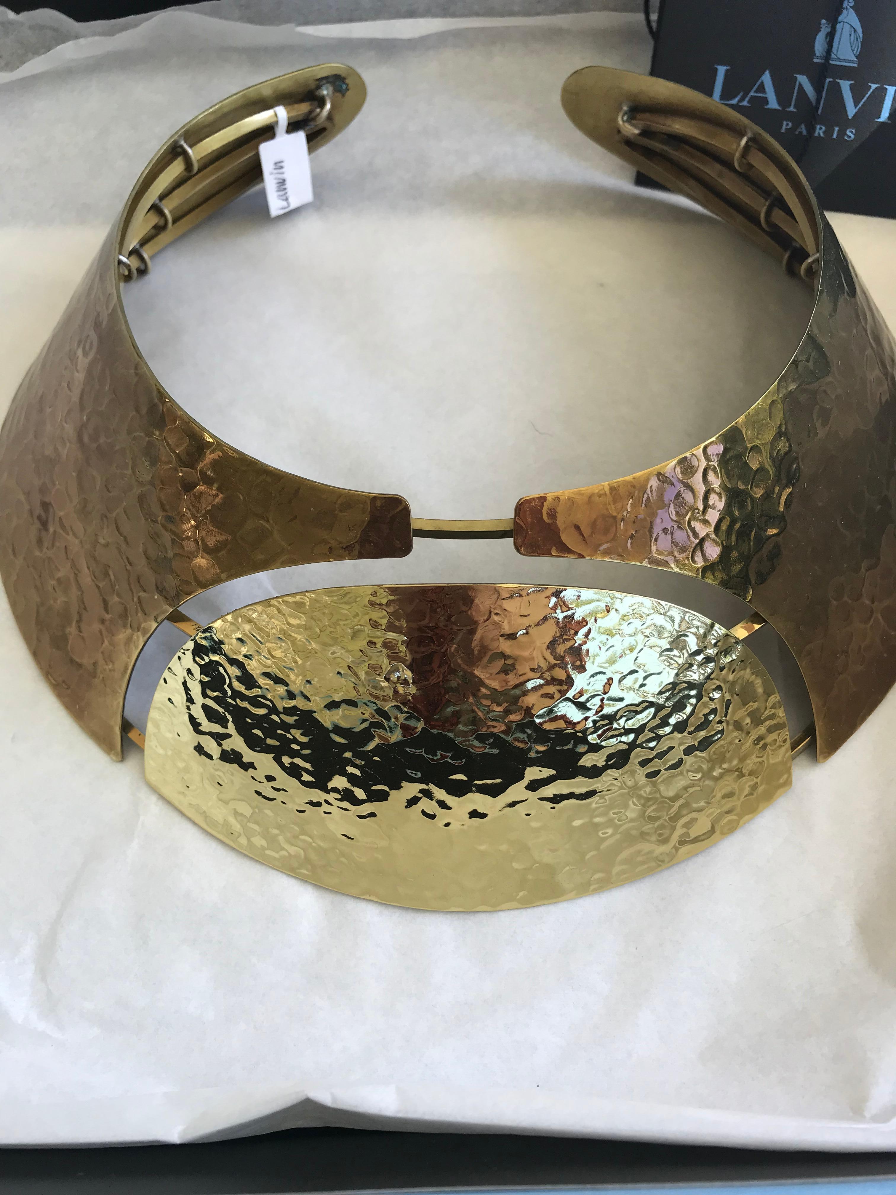 LANVIN Brass Hammered Bib Necklace
