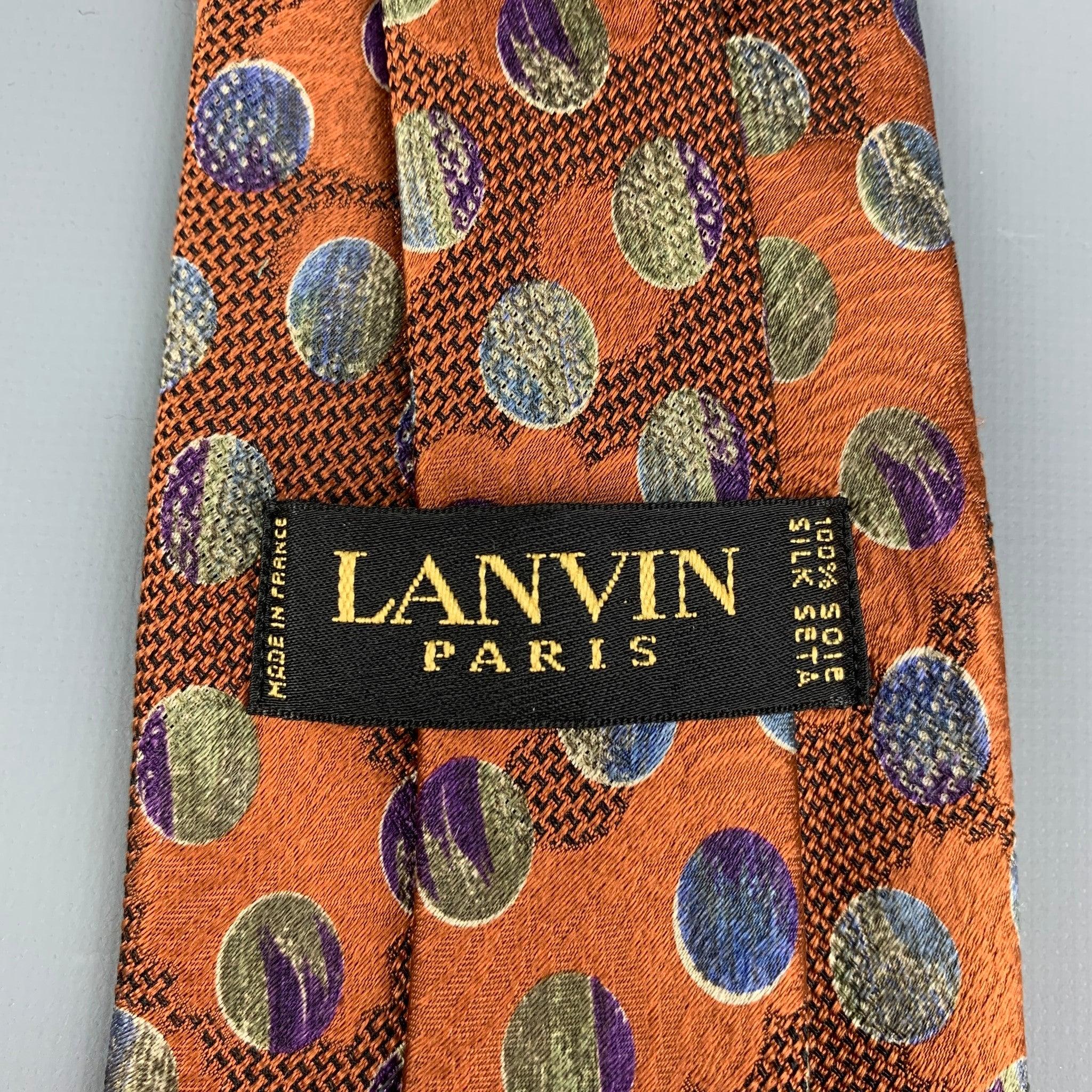 LANVIN Brick & Blue Dots Silk Tie In Good Condition In San Francisco, CA