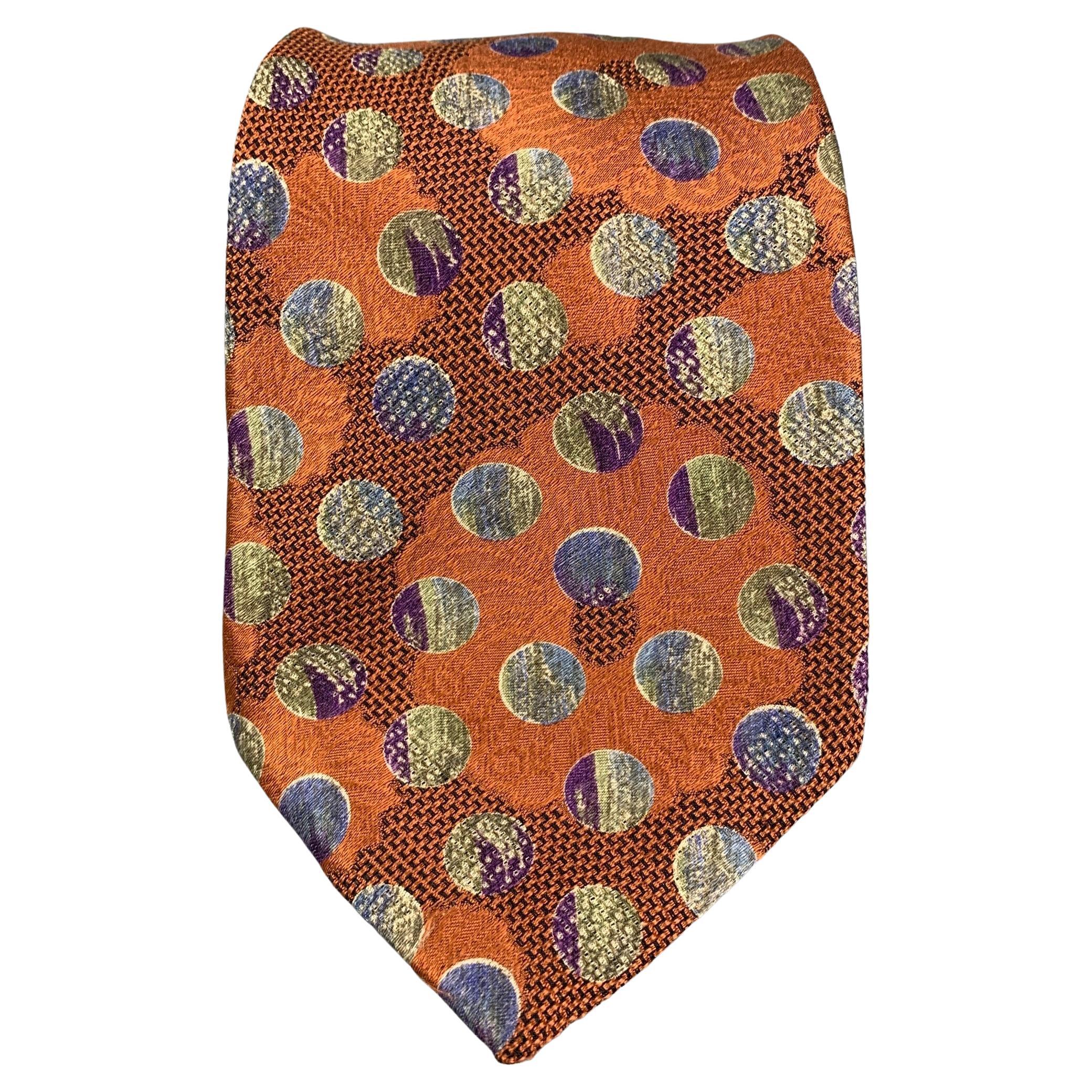 LANVIN Brick & Blue Dots Silk Tie