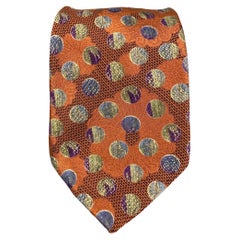 LANVIN Brick & Blue Dots Silk Tie