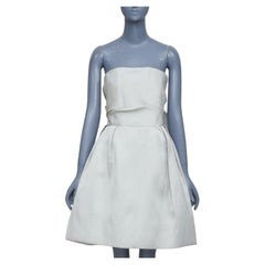 LANVIN Bridal structural strapless bow back pleated bell mini dress FR36 S
