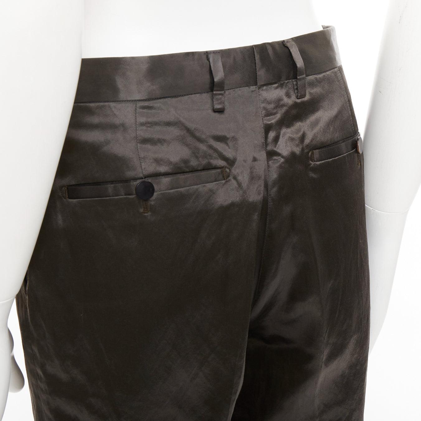 LANVIN bronzo, misto cupro, seta, vita alta, abito cropped, pantaloni larghi FR46 S in vendita 2