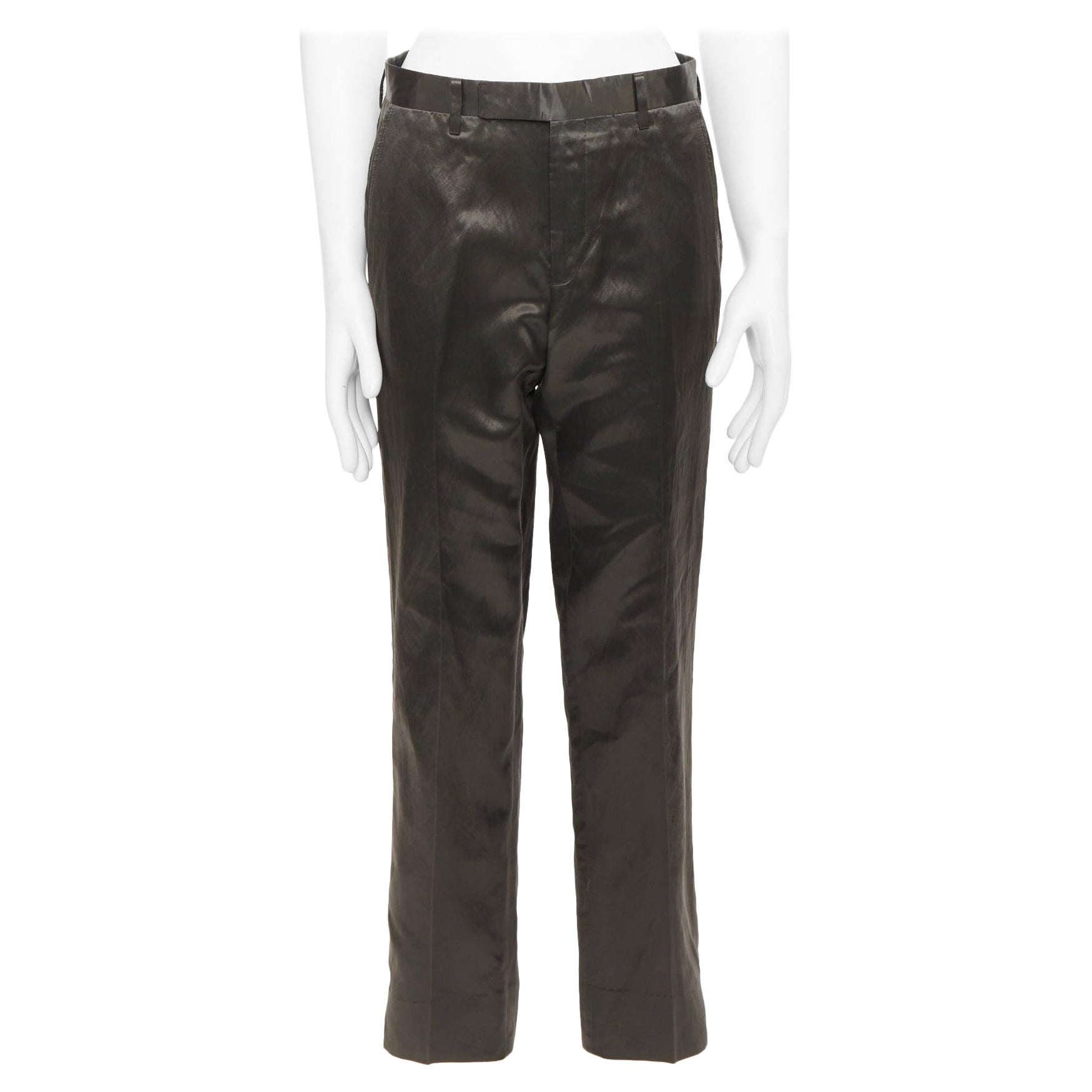 LANVIN bronze mélange cupro soyeux taille haute robe cropped pantalon large FR46 S