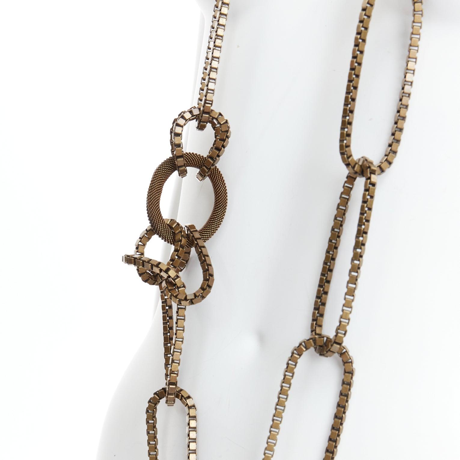 LANVIN bronze gold box loop chain chunky oversized necklace
Reference: SNKO/A00514
Brand: Lanvin
Designer: Alber Elbaz
Material: Metal
Color: Bronze
Pattern: Solid
Closure: Slip On

CONDITION:
Condition: Excellent, this item was pre-owned and is in