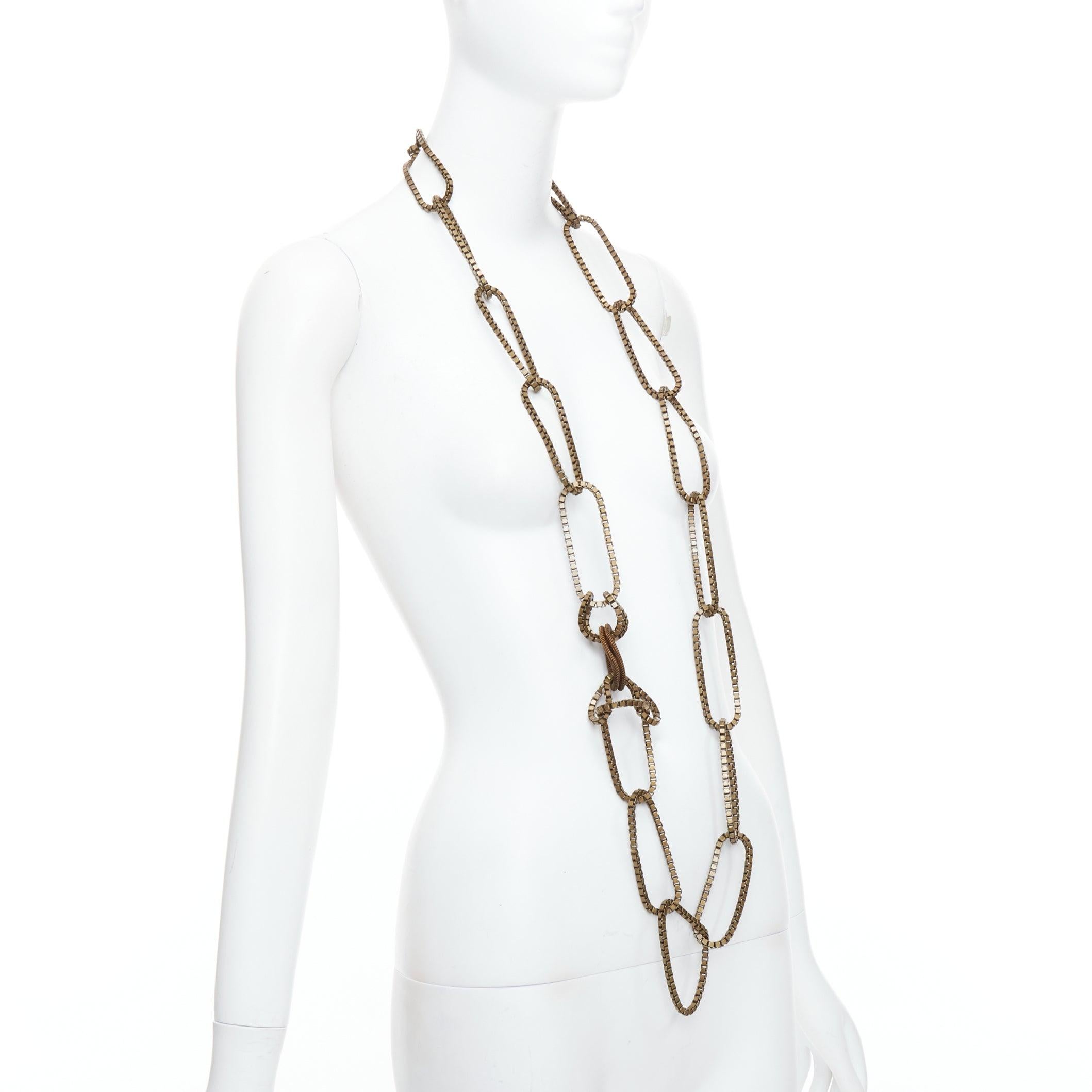 LANVIN bronze gold box loop chain chunky oversized necklace In Excellent Condition In Hong Kong, NT