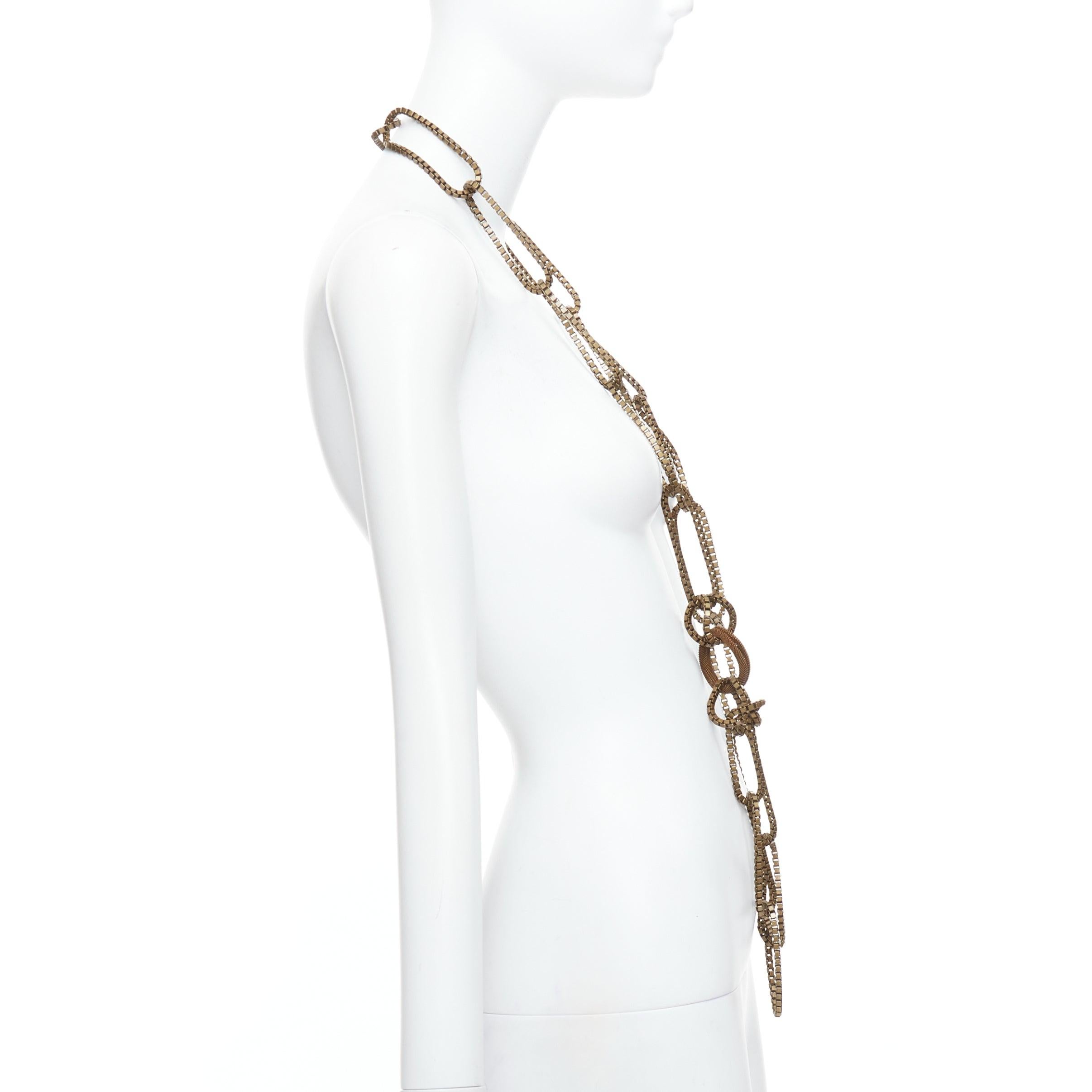 Women's LANVIN bronze gold box loop chain chunky oversized necklace