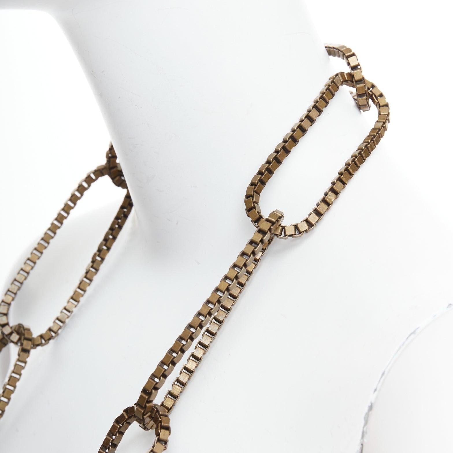 LANVIN bronze gold box loop chain chunky oversized necklace 2