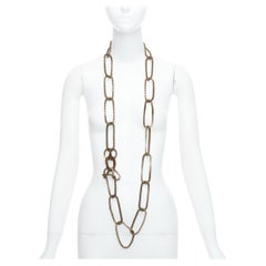 LANVIN bronze gold box loop chain chunky oversized necklace