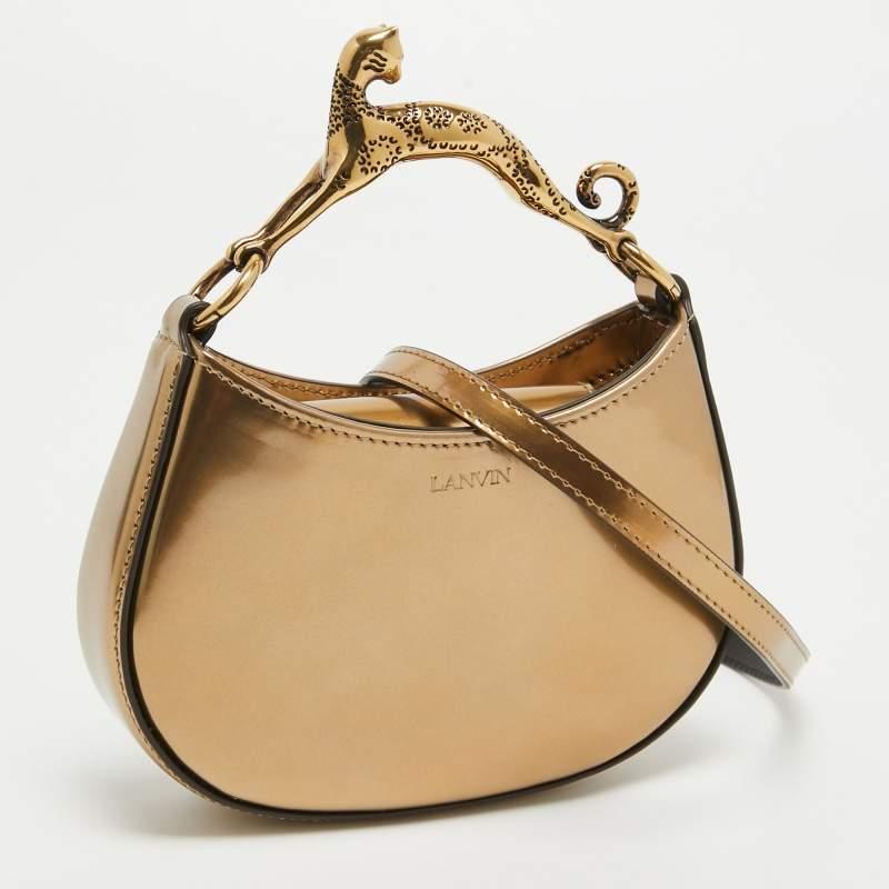 Lanvin Bronze Patent Leather Nano Cat Hobo In Excellent Condition In Dubai, Al Qouz 2