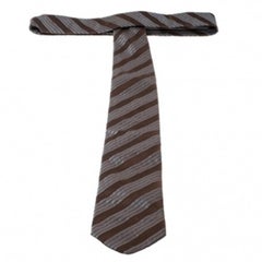 Lanvin Brown and Grey Diagonal Striped Silk Tie