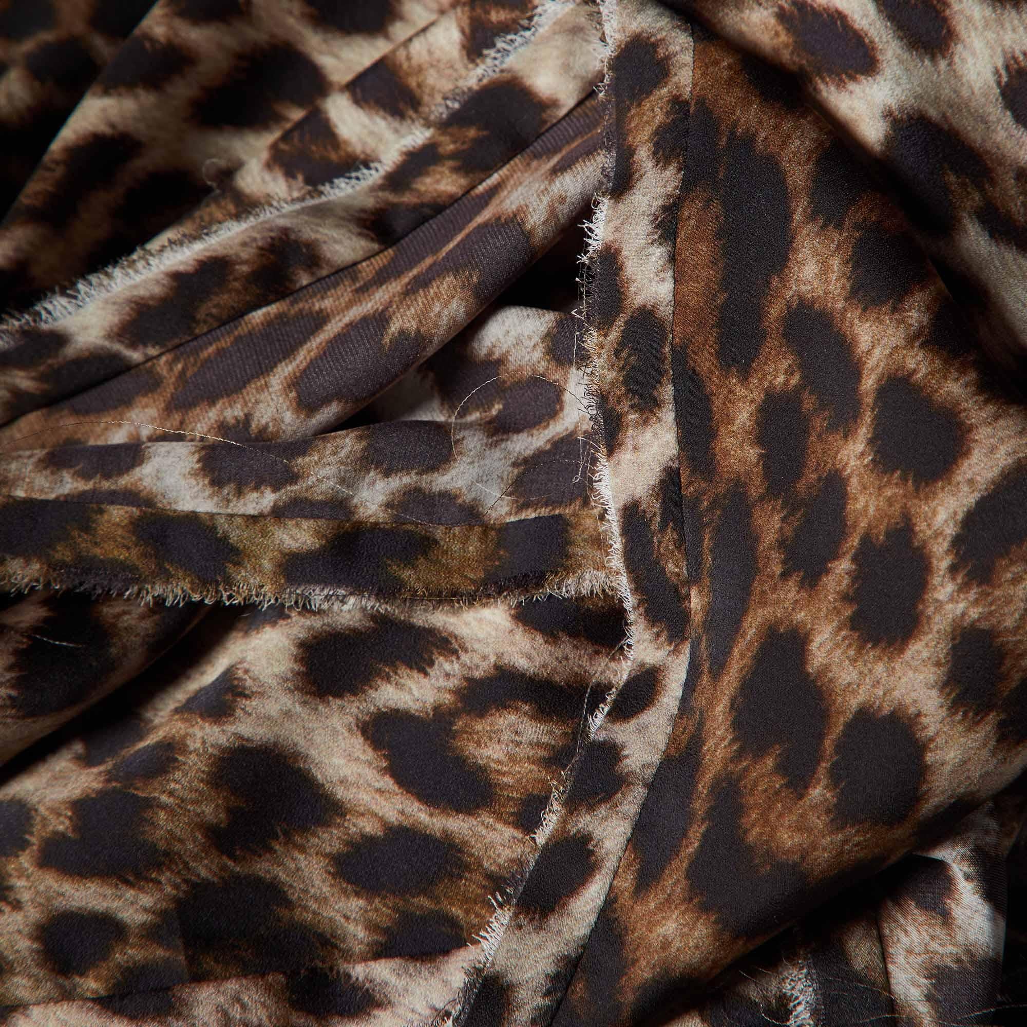 Lanvin Brown Animal Print Satin Square Scarf In Fair Condition For Sale In Dubai, Al Qouz 2
