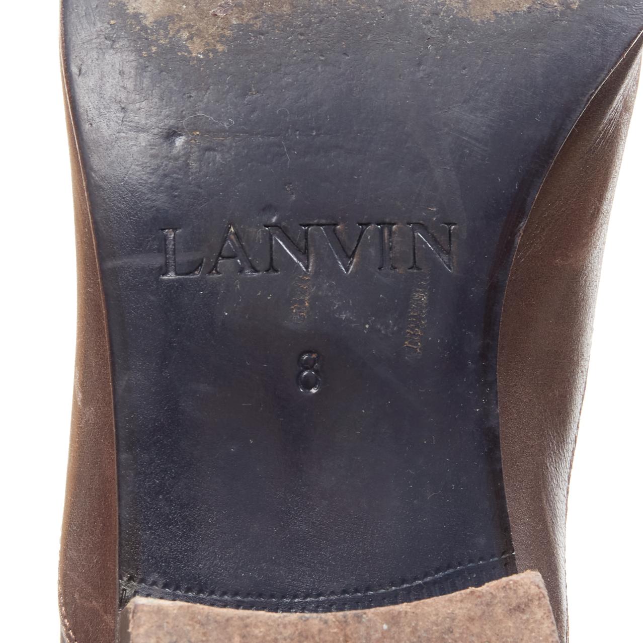 LANVIN brown calfskin lace up distressed scuffed leather dress shoes US8 EU41 For Sale 6