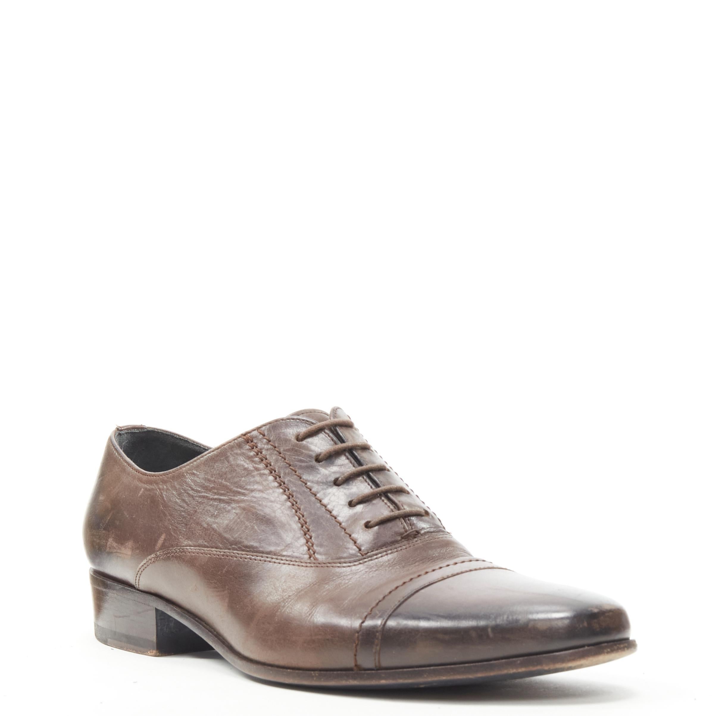 LANVIN brown calfskin lace up distressed scuffed leather dress shoes US8 EU41
Reference: CNLE/A00217
Brand: Lanvin
Designer: Alber Elbaz
Material: Leather
Color: Brown
Pattern: Solid
Closure: Lace Up
Lining:  Leather
Made in:
