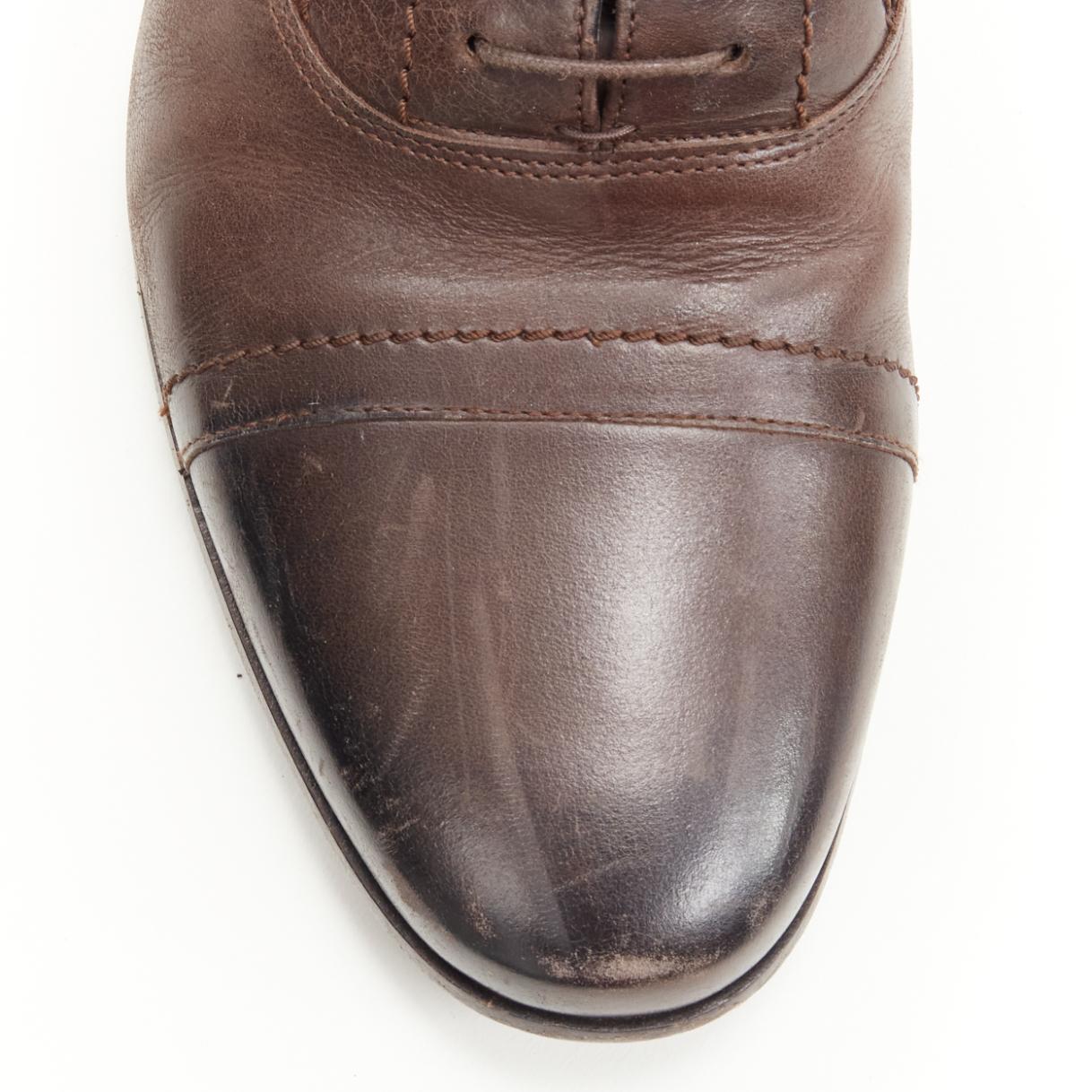 LANVIN brown calfskin lace up distressed scuffed leather dress shoes US8 EU41 For Sale 1