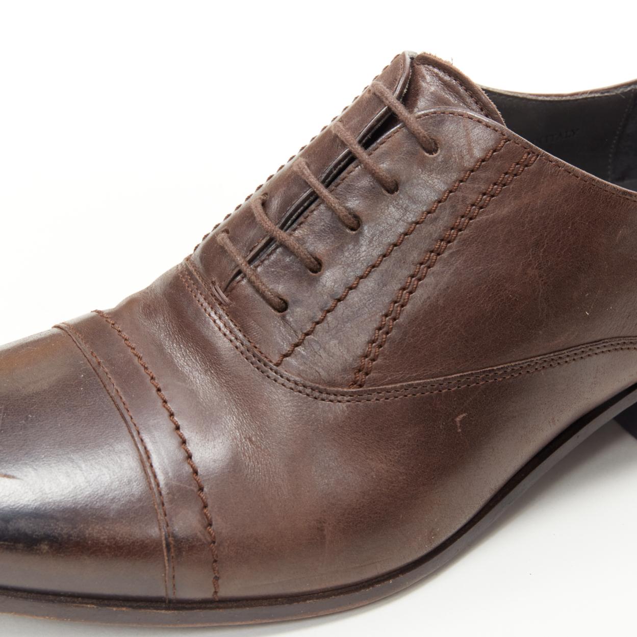 LANVIN brown calfskin lace up distressed scuffed leather dress shoes US8 EU41 For Sale 3