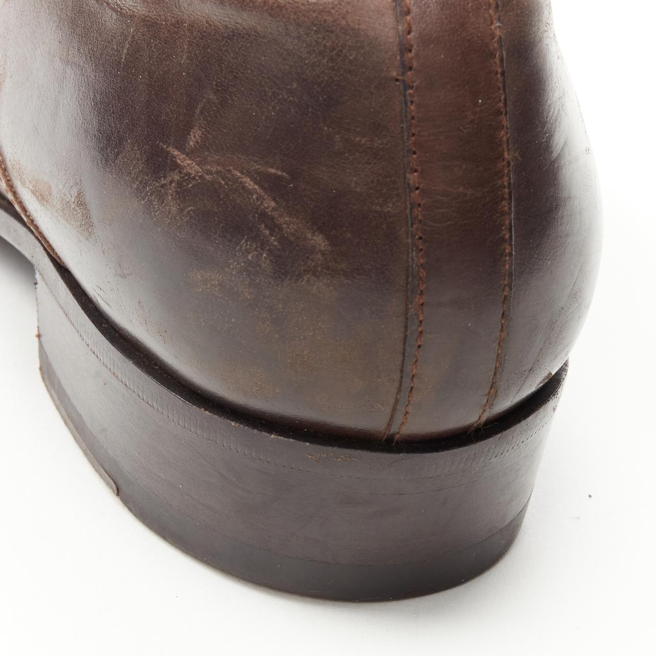LANVIN brown calfskin lace up distressed scuffed leather dress shoes US8 EU41 For Sale 4