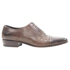 LANVIN brown calfskin lace up distressed scuffed leather dress shoes US8 EU41