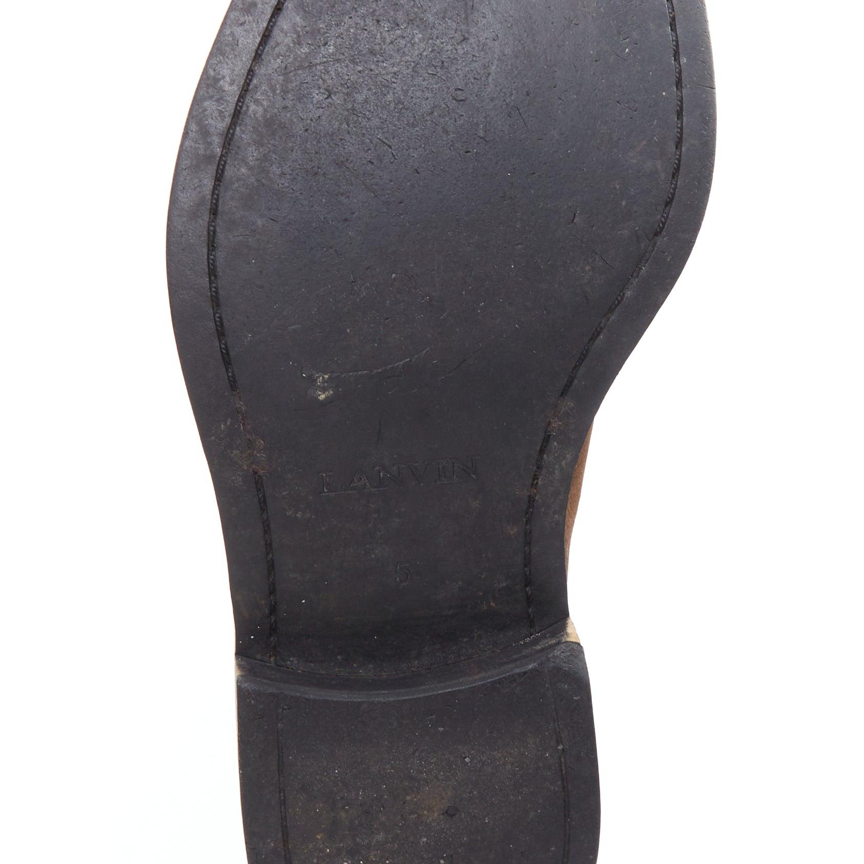 LANVIN Braunes gebürstetes Leder Slipper ohne Schnürung UK5 EU38 im Angebot 5