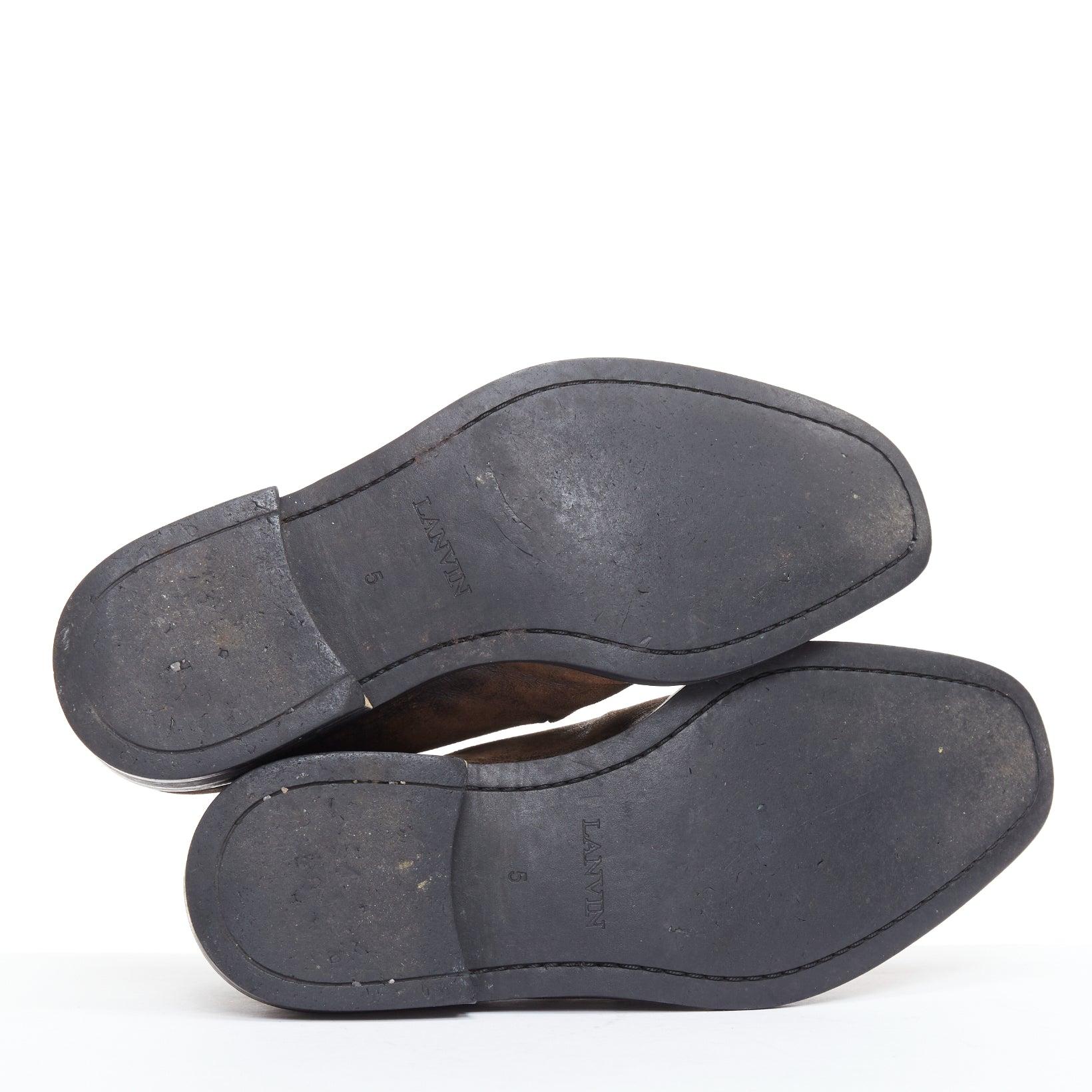 LANVIN Braunes gebürstetes Leder Slipper ohne Schnürung UK5 EU38 im Angebot 6