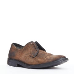 LANVIN brown distressed brushed leather slip on laceless brogues UK5 EU38