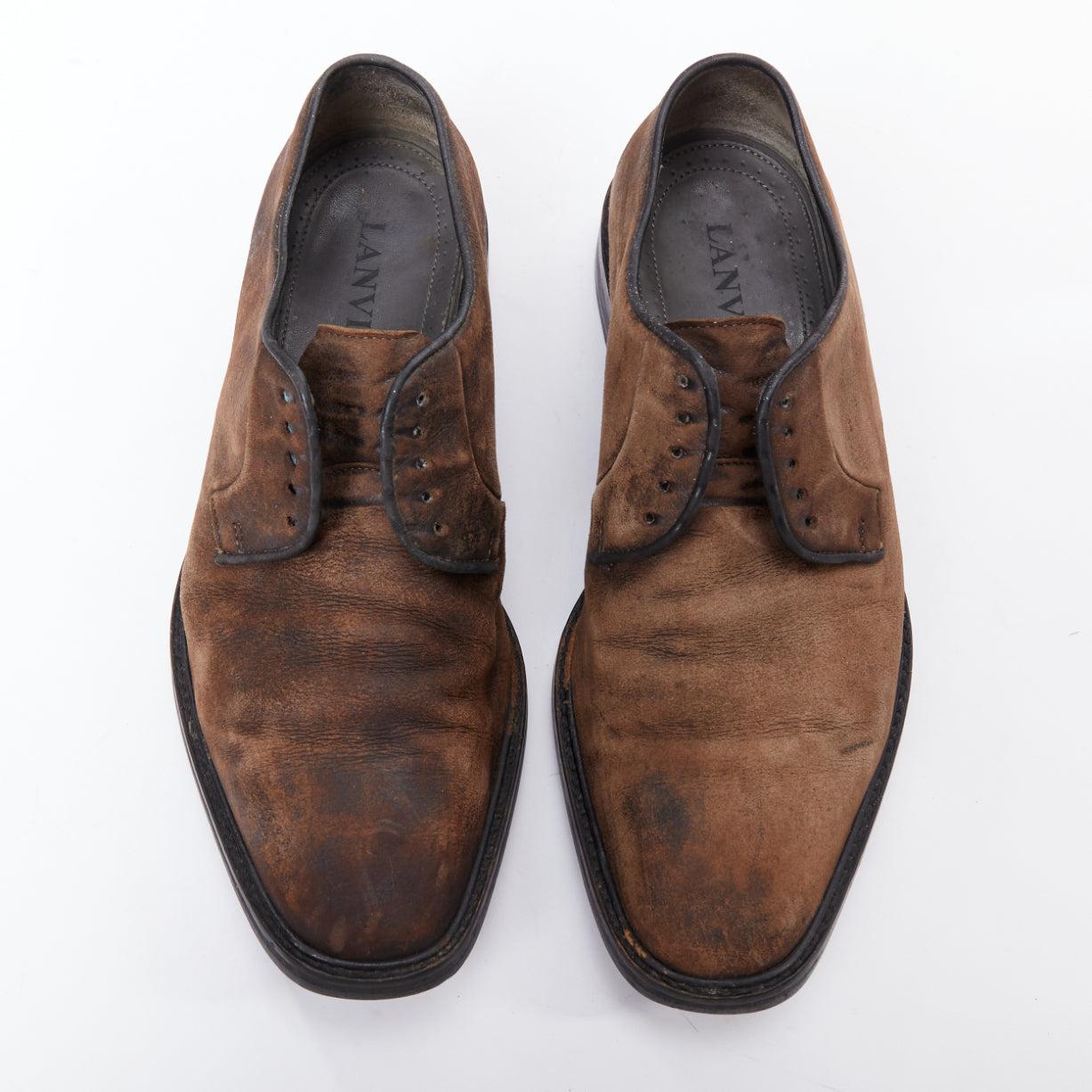 Gris LANVIN Chaussures à lacets en cuir brossé vieilli Brown UK5 EU38 en vente