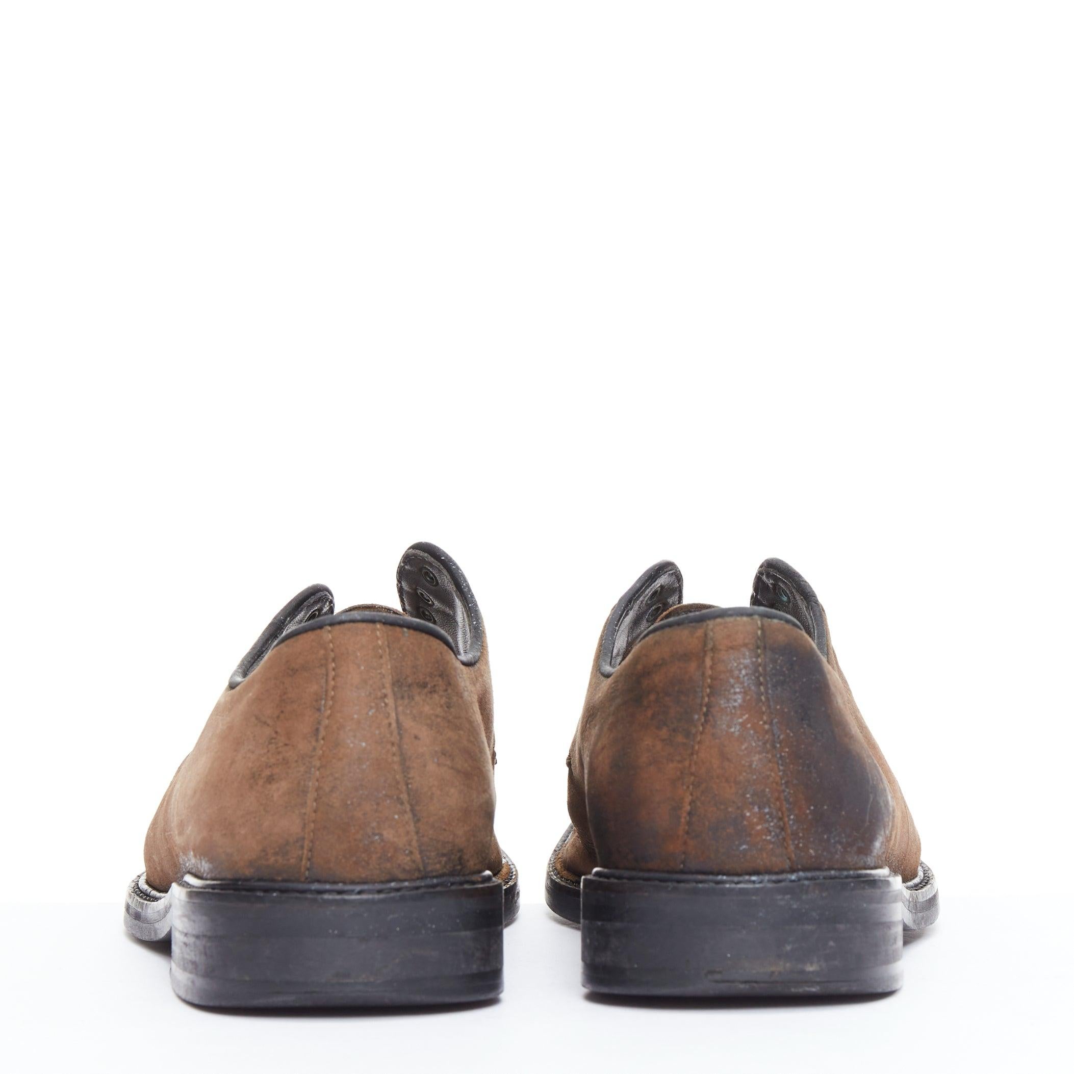 LANVIN Braunes gebürstetes Leder Slipper ohne Schnürung UK5 EU38 Herren im Angebot