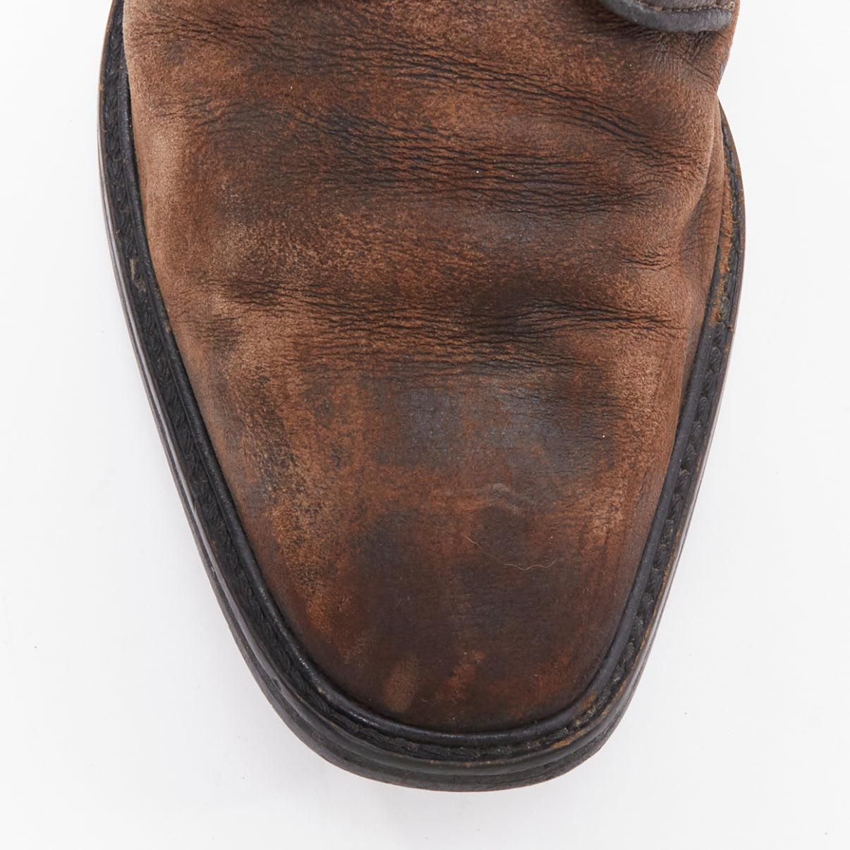 LANVIN Braunes gebürstetes Leder Slipper ohne Schnürung UK5 EU38 im Angebot 1