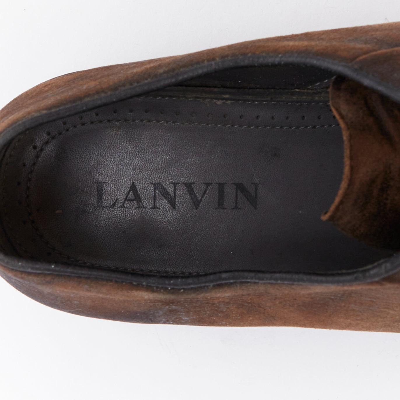 LANVIN Braunes gebürstetes Leder Slipper ohne Schnürung UK5 EU38 im Angebot 4