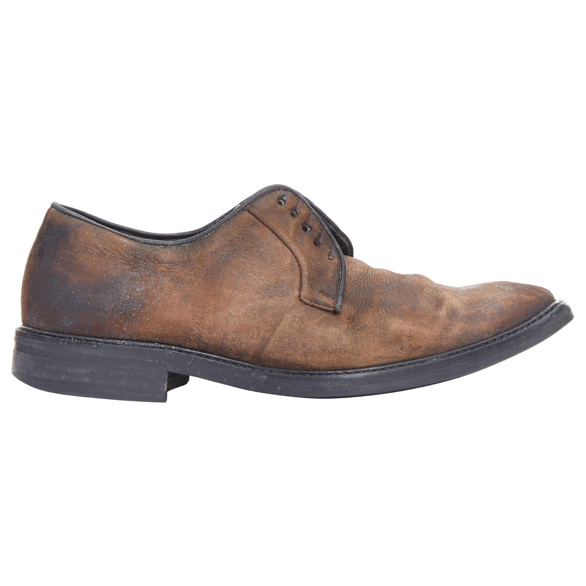 LANVIN Chaussures à lacets en cuir brossé vieilli Brown UK5 EU38 en vente