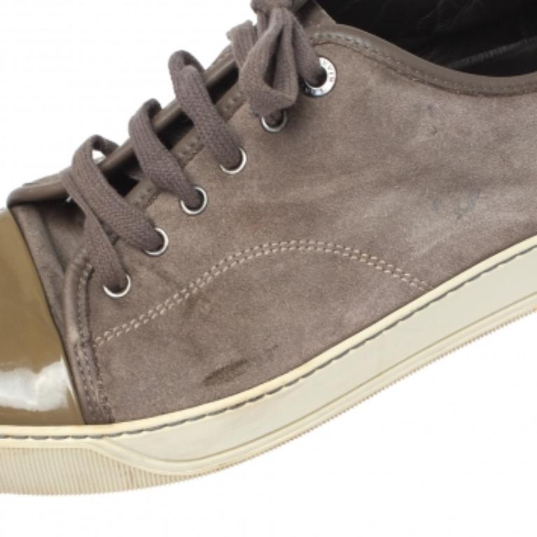 Men's Lanvin Brown/Green Patent And Suede Leather Low Top Sneakers Size 43 For Sale
