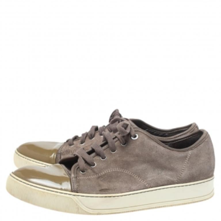 Lanvin Brown/Green Patent And Suede Leather Low Top Sneakers Size 43 For Sale 2
