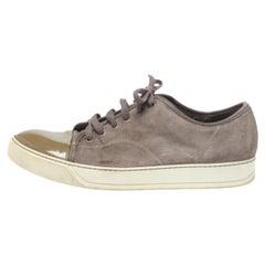 Lanvin Brown/Green Lack und Wildleder Low Top Sneakers Größe 43