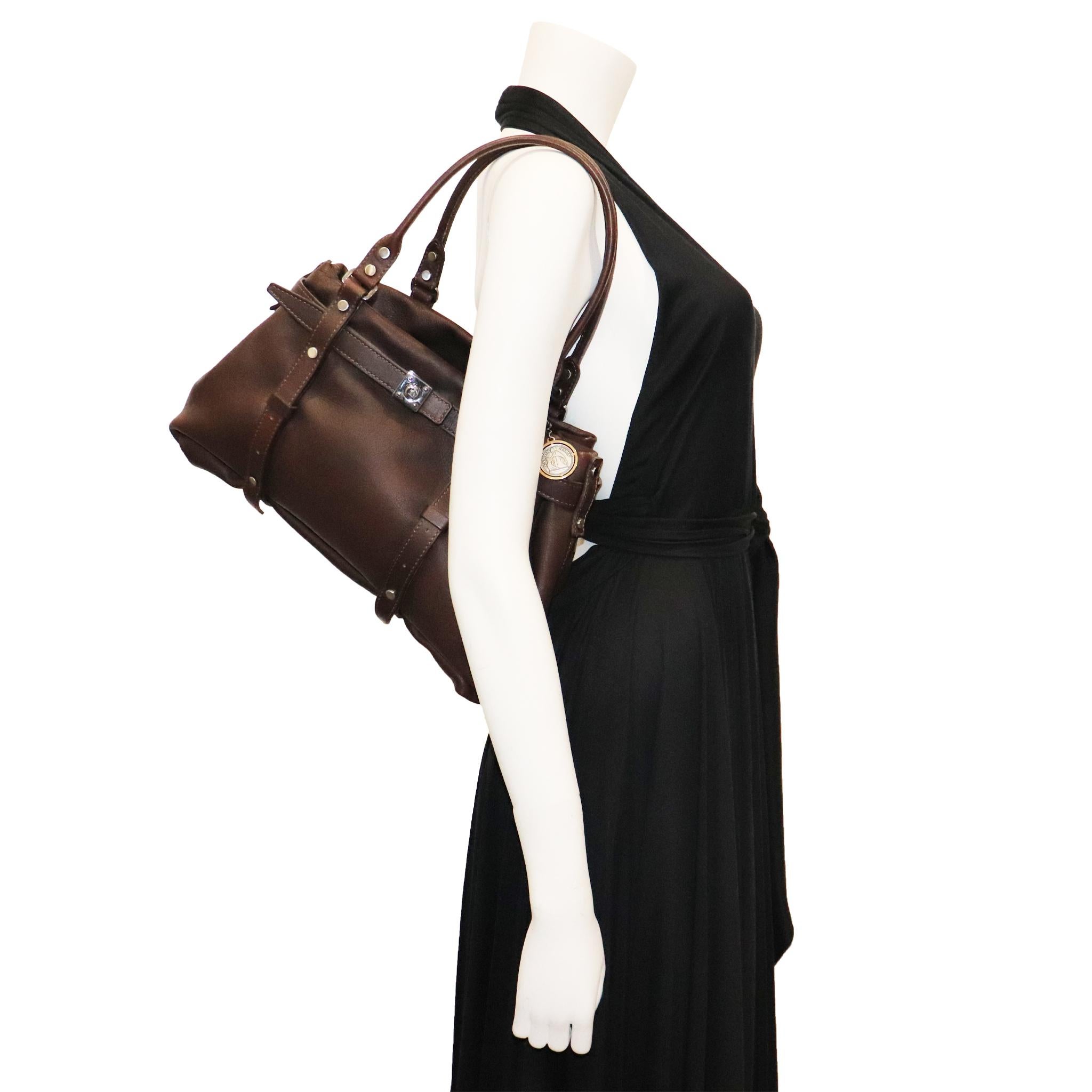 Lanvin Brown Leather Double Strap Purse W/ Silver Hardware  In New Condition For Sale In Los Angeles, CA