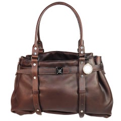 Lanvin - Sac à main en cuir marron à double sangle avec quincaillerie en argent 