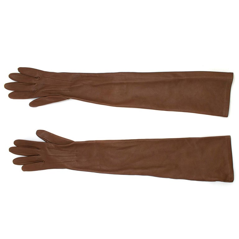 Lanvin Brown Leather Long Gloves For Sale at 1stdibs