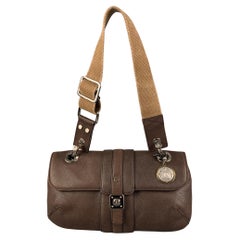 LANVIN Brown Leather Shoulder Bag Canvas Handbag