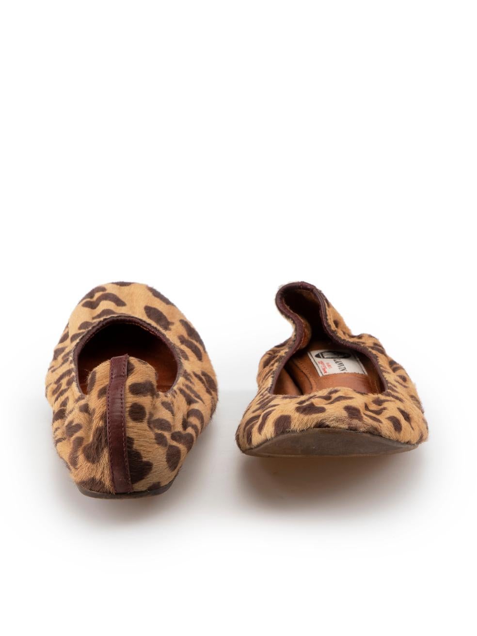 Lanvin Brown Leopard Pony-Hair Ballet Flats Size IT 38.5 In Good Condition In London, GB