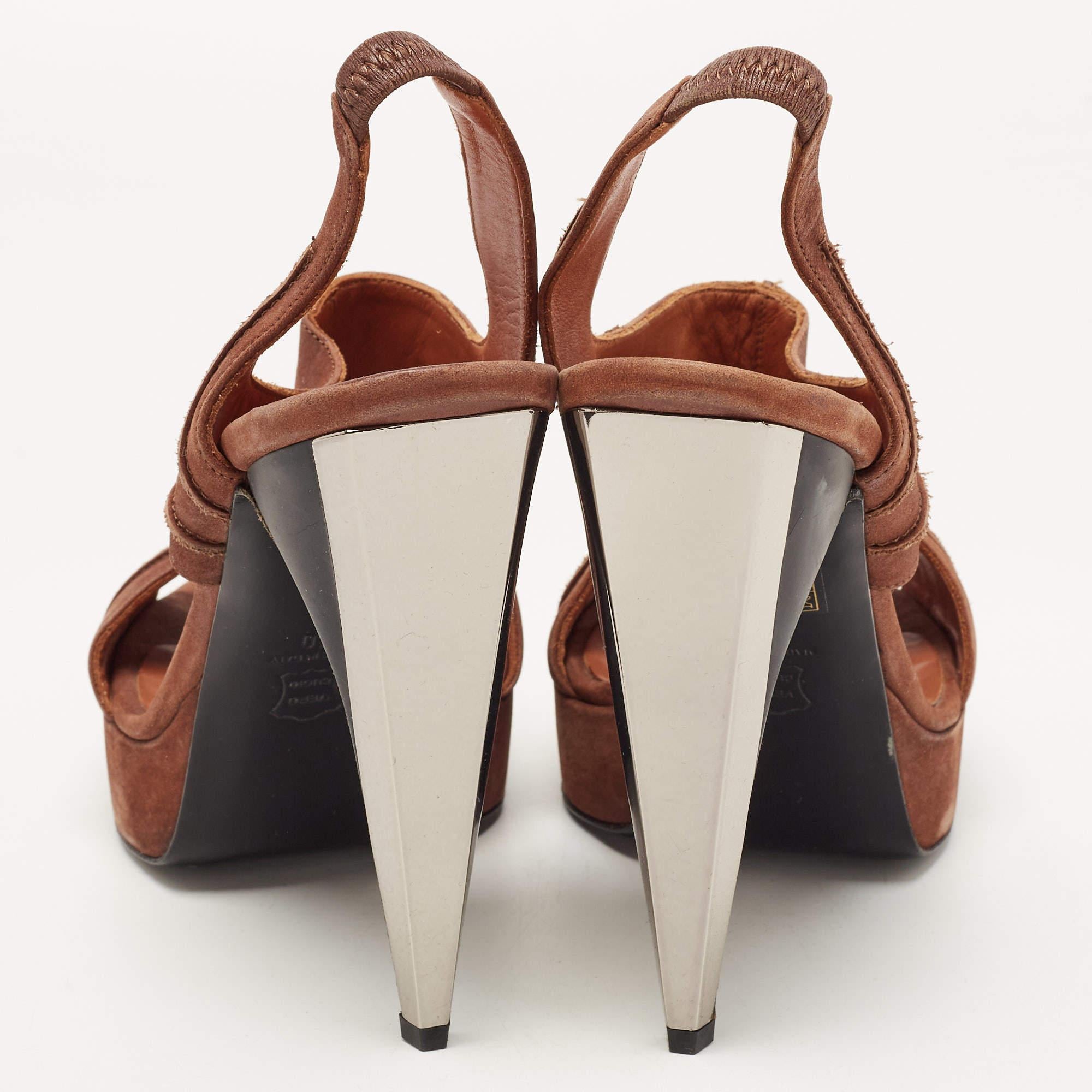 Lanvin Brown Nubuck Leather Platform Slingback Sandals Size 40 For Sale 1