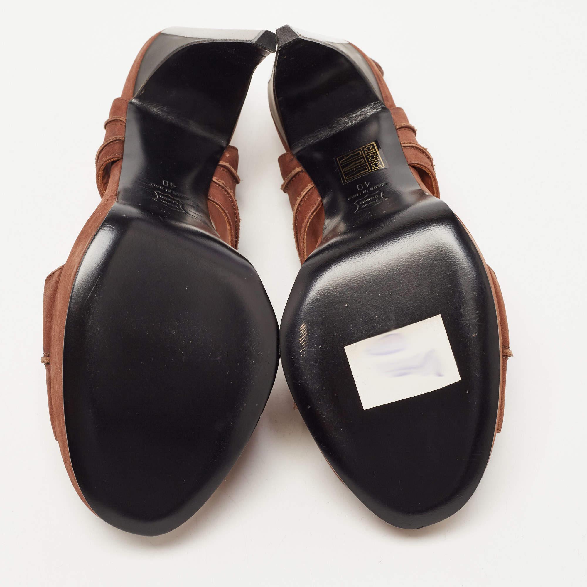 Lanvin Brown Nubuck Leather Platform Slingback Sandals Size 40 For Sale 2