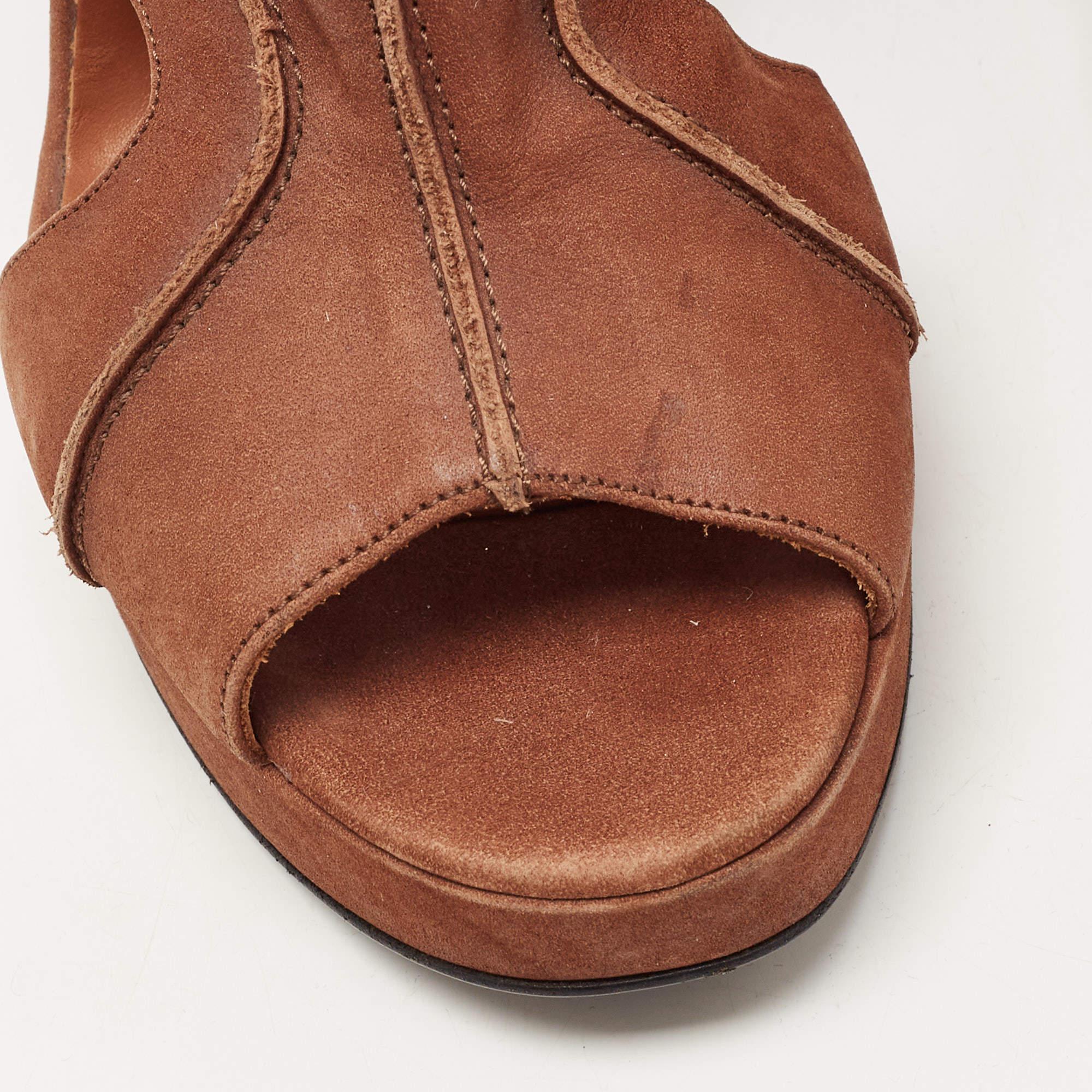 Lanvin Brown Nubuck Leather Platform Slingback Sandals Size 40 For Sale 3