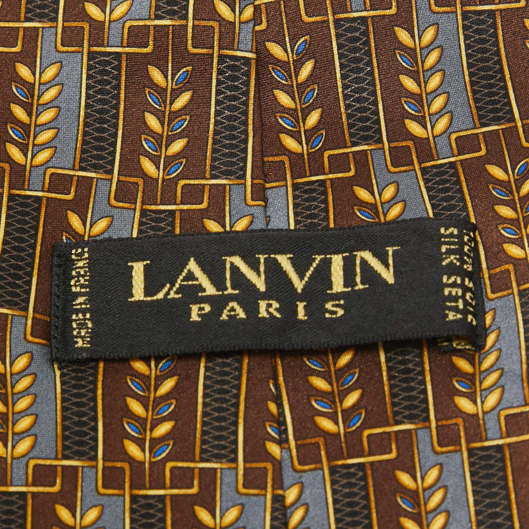 Lanvin Brown Printed Silk Traditional Tie In Excellent Condition For Sale In Dubai, Al Qouz 2