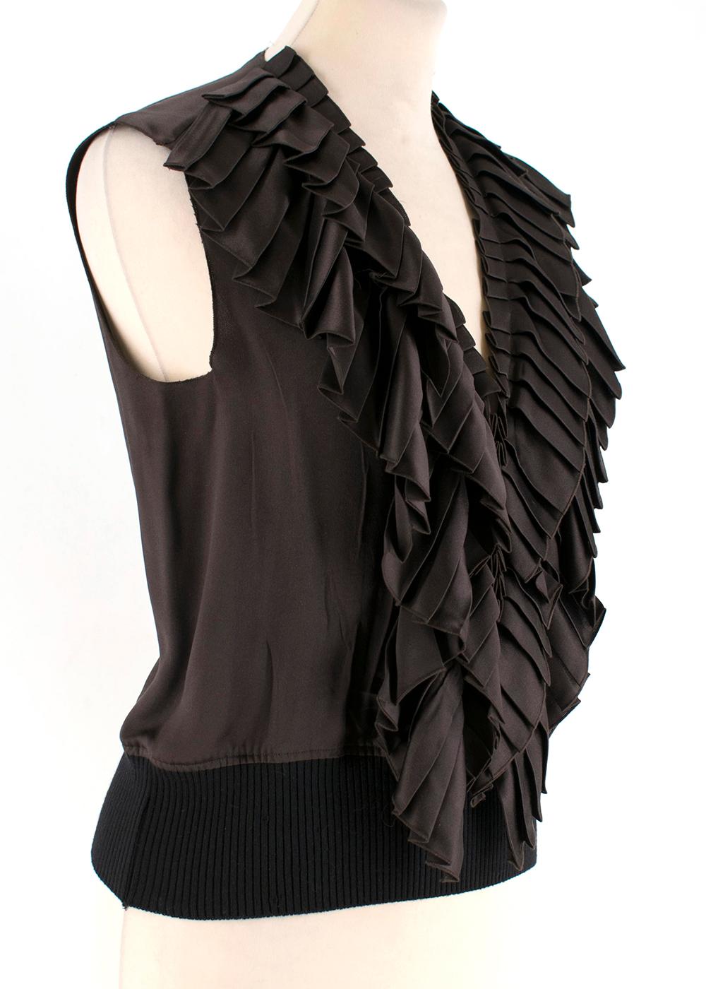 Lanvin Brown Ruffled Sleeveless Top S 2