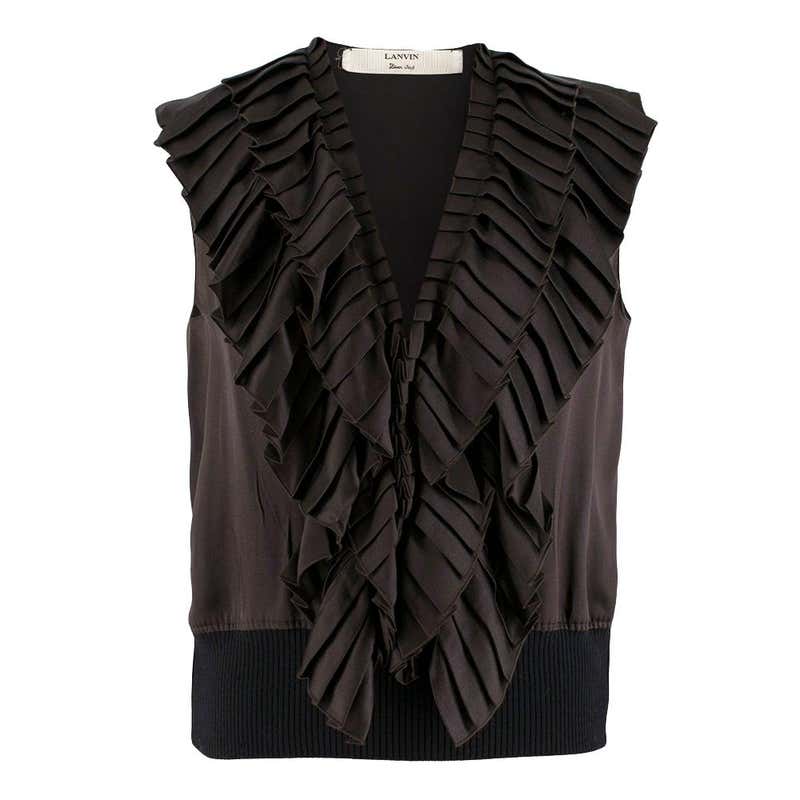 Lanvin Brown Ruffled Sleeveless Top S at 1stDibs