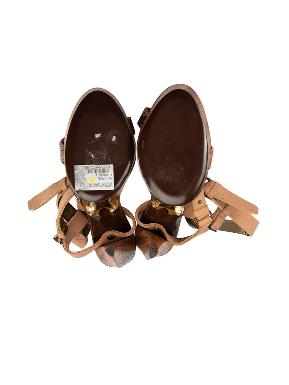 Women's Lanvin Brown Snake Embossed Platform Sandals Size IT 37 For Sale