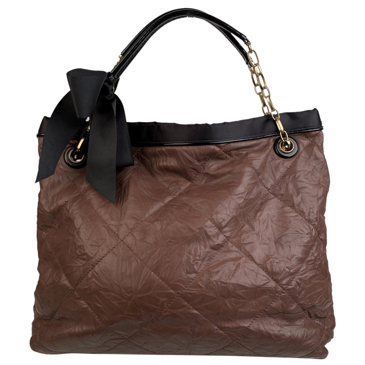 Lanvin Brown Soft Quilted Leather Large Amalia Tote Shoulder Bag